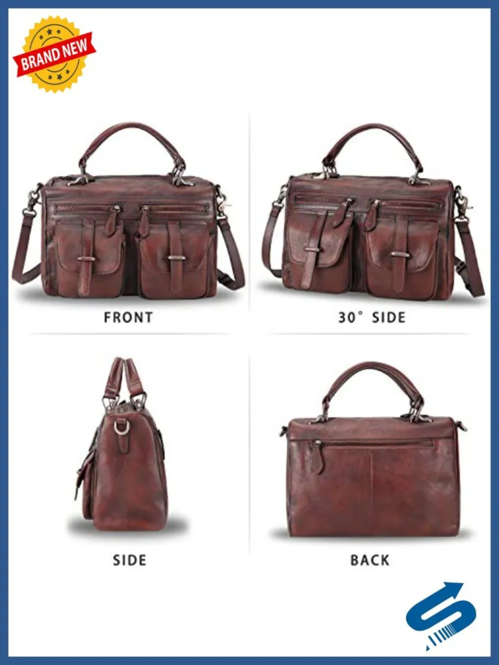 Genuine Leather Vintage Handmade Top Handle Satchel with Shoulder Strap